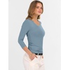 image:imageANRABESS Womens 34 Sleeve Tops V Neck Fitted Ribbed Tee ShirtsGrey Blue