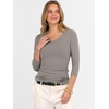 image:imageANRABESS Womens 34 Sleeve Tops V Neck Fitted Ribbed Tee ShirtsGrey Khaki
