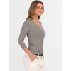 image:imageANRABESS Womens 34 Sleeve Tops V Neck Fitted Ribbed Tee ShirtsGrey Khaki