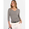image:imageANRABESS Womens 34 Sleeve Tops V Neck Fitted Ribbed Tee ShirtsGrey Khaki