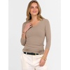image:imageANRABESS Womens 34 Sleeve Tops V Neck Fitted Ribbed Tee ShirtsLight Camel