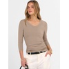 image:imageANRABESS Womens 34 Sleeve Tops V Neck Fitted Ribbed Tee ShirtsLight Camel