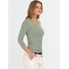 image:imageANRABESS Womens 34 Sleeve Tops V Neck Fitted Ribbed Tee ShirtsSage Green