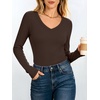 image:imageANRABESS Womens Long Sleeve Built in Bra Tops Fall V Neck Fitted T ShirtsBrown