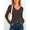 image:imageANRABESS Womens Long Sleeve Built in Bra Tops Fall V Neck Fitted T ShirtsBrown