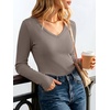 image:imageANRABESS Womens Long Sleeve Built in Bra Tops Fall V Neck Fitted T ShirtsDeep Khaki
