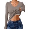 image:imageANRABESS Womens Long Sleeve Built in Bra Tops Fall V Neck Fitted T ShirtsDeep Khaki