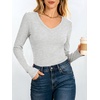 image:imageANRABESS Womens Long Sleeve Built in Bra Tops Fall V Neck Fitted T ShirtsLight Grey