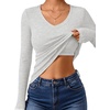image:imageANRABESS Womens Long Sleeve Built in Bra Tops Fall V Neck Fitted T ShirtsLight Grey