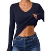 image:imageANRABESS Womens Long Sleeve Built in Bra Tops Fall V Neck Fitted T ShirtsNavy Blue