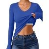 image:imageANRABESS Womens Long Sleeve Built in Bra Tops Fall V Neck Fitted T ShirtsRoyal Blue