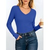 image:imageANRABESS Womens Long Sleeve Built in Bra Tops Fall V Neck Fitted T ShirtsRoyal Blue