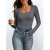 image:imageANRABESS Womens Square Neck Long Sleeve Shirts Double Lined Fall TopsGrey