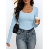 image:imageANRABESS Womens Square Neck Long Sleeve Shirts Double Lined Fall TopsLight Blue