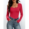 image:imageANRABESS Womens Square Neck Long Sleeve Shirts Double Lined Fall TopsRed