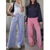 image:imageANRABESS Womens Striped Gingham Wide Leg Palazzo Pants with PocketsBlue White Plaid