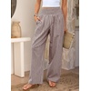 image:imageANRABESS Womens Striped Gingham Wide Leg Palazzo Pants with PocketsBrown White Plaid