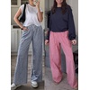 image:imageANRABESS Womens Striped Gingham Wide Leg Palazzo Pants with PocketsNavy Blue White Plaid