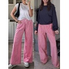 image:imageANRABESS Womens Striped Gingham Wide Leg Palazzo Pants with PocketsRed White Plaid