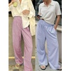image:imageANRABESS Womens Striped Gingham Wide Leg Palazzo Pants with PocketsRed White Stripe