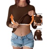 image:imageANRABESS Womens Tops Long Sleeve Shirts Built in BraBrown