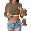 image:imageANRABESS Womens Tops Long Sleeve Shirts Built in BraOlive