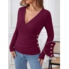 image:imageANRABESS Womens Tops Long Sleeve V Neck Fleece Thermal Fall ShirtsWine Red