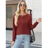 image:imageANRABESS Womens Waffle Knit Henley Top Long Sleeve ShirtsBirck Red