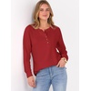 image:imageANRABESS Womens Waffle Knit Henley Top Long Sleeve ShirtsBright Red