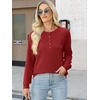 image:imageANRABESS Womens Waffle Knit Henley Top Long Sleeve ShirtsBright Red