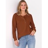 image:imageANRABESS Womens Waffle Knit Henley Top Long Sleeve ShirtsBurnt Orange