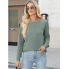 image:imageANRABESS Womens Waffle Knit Henley Top Long Sleeve ShirtsLight Green