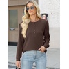 image:imageANRABESS Womens Waffle Knit Henley Top Long Sleeve ShirtsRed Brown