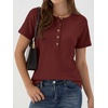 image:imageANRABESS Womens Waffle Knit Henley Top Short Sleeve ShirtsBirck Red