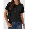 image:imageANRABESS Womens Waffle Knit Henley Top Short Sleeve ShirtsBlack