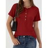 image:imageANRABESS Womens Waffle Knit Henley Top Short Sleeve ShirtsBright Red