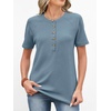 image:imageANRABESS Womens Waffle Knit Henley Top Short Sleeve ShirtsDusty Blue