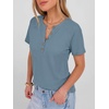 image:imageANRABESS Womens Waffle Knit Henley Top Short Sleeve ShirtsDusty Blue