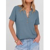 image:imageANRABESS Womens Waffle Knit Henley Top Short Sleeve ShirtsDusty Blue