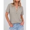 image:imageANRABESS Womens Waffle Knit Henley Top Short Sleeve ShirtsGrey