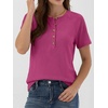 image:imageANRABESS Womens Waffle Knit Henley Top Short Sleeve ShirtsHot Pink