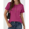 image:imageANRABESS Womens Waffle Knit Henley Top Short Sleeve ShirtsHot Pink