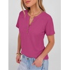image:imageANRABESS Womens Waffle Knit Henley Top Short Sleeve ShirtsHot Pink