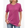 image:imageANRABESS Womens Waffle Knit Henley Top Short Sleeve ShirtsHot Pink