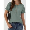 image:imageANRABESS Womens Waffle Knit Henley Top Short Sleeve ShirtsLight Green