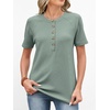 image:imageANRABESS Womens Waffle Knit Henley Top Short Sleeve ShirtsLight Green