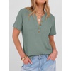 image:imageANRABESS Womens Waffle Knit Henley Top Short Sleeve ShirtsLight Green