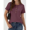 image:imageANRABESS Womens Waffle Knit Henley Top Short Sleeve ShirtsMauve