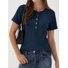 image:imageANRABESS Womens Waffle Knit Henley Top Short Sleeve ShirtsNavy Blue