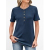 image:imageANRABESS Womens Waffle Knit Henley Top Short Sleeve ShirtsNavy Blue